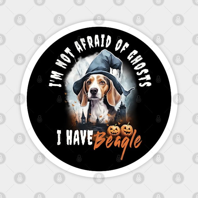 Beagle Dog Ghost Guardian Vintage Halloween Funny Magnet by Sniffist Gang